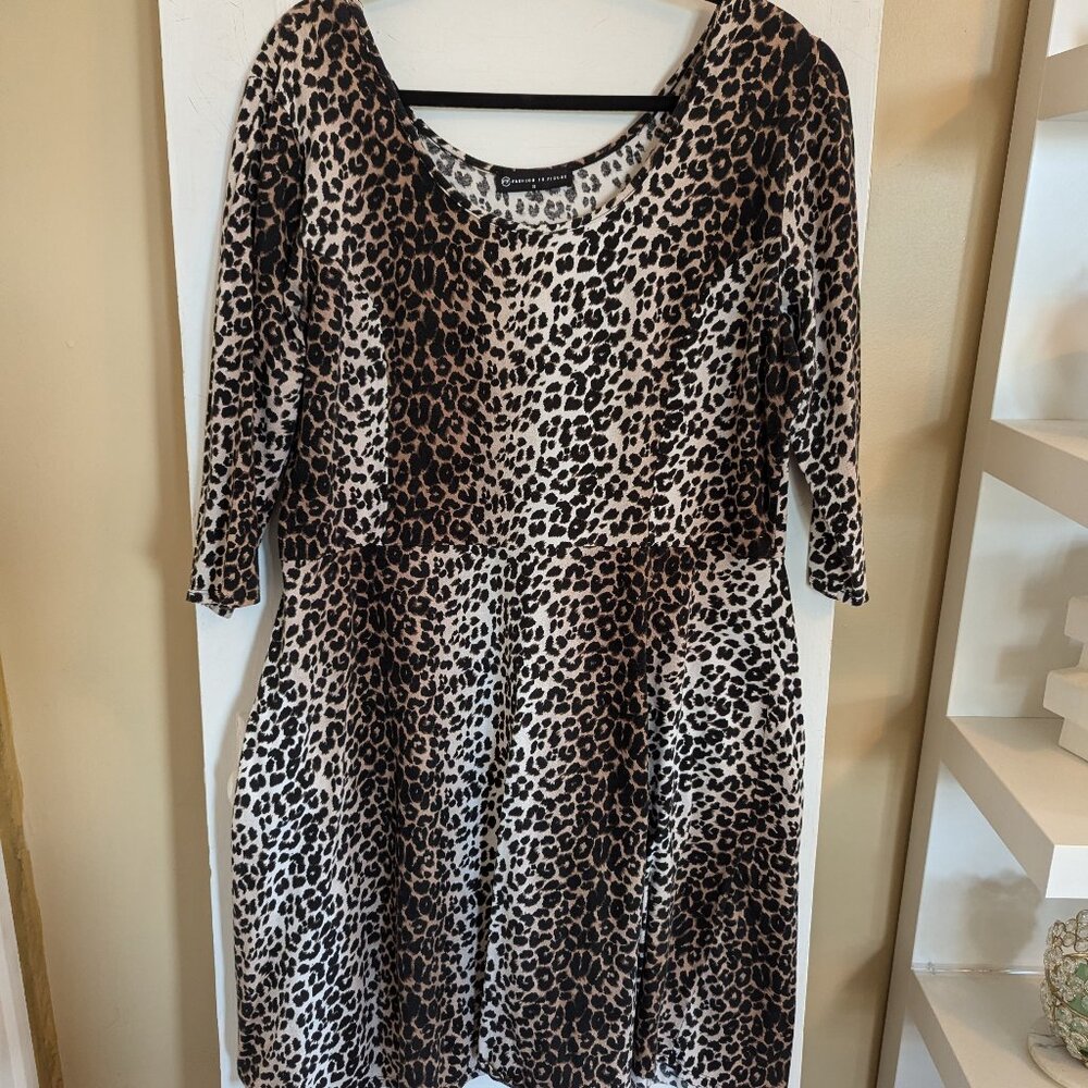Leopard Print Brushed Cotton Fashion to Figure Skater Dress - 3X